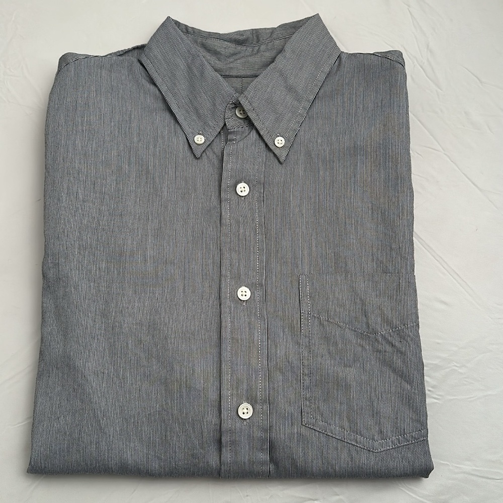Jack Spade Bleeker Street navy blue and white pin stripe dress shirt